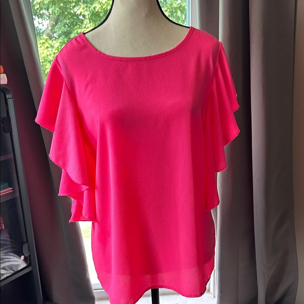SHEIN Vibrant Pink Ruffle Sleeve Blouse